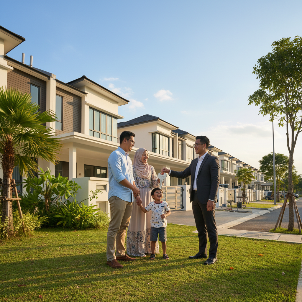 Keluarga Melayu gembira menerima kunci rumah baru dari ejen hartanah
